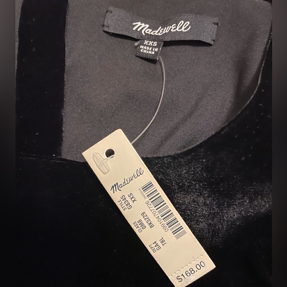 Madewell Black Silk Blend Velvet Bell Sleeve Drop Waist Mini Dress G8345 XXS NEW - Picture 5 of 6